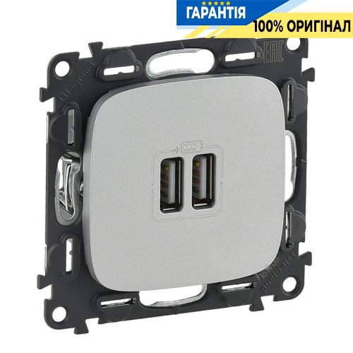 Розетка 2-а USB для зарядки, Legrand Valena Allure 754997, алюміній