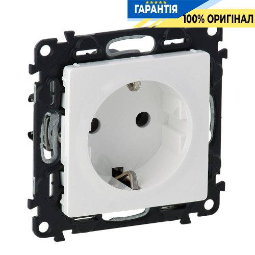 Розетка с заземлением со шторками, Legrand Valena Life 753424, винтовые клеммы, белый