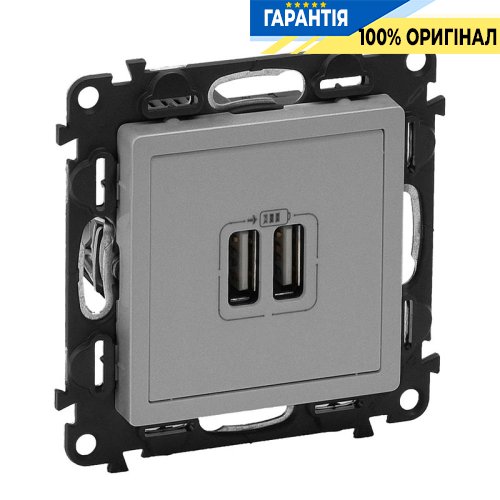 Розетка 2-а USB для зарядки, Legrand Valena Life 753612, алюміній