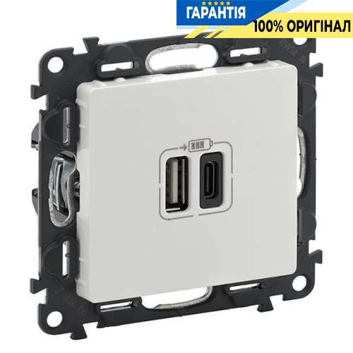 Розетка з двома USB-роз'ємами тип A + тип C 240V / 5V 3000мА Legrand Valena Life 753106, білий