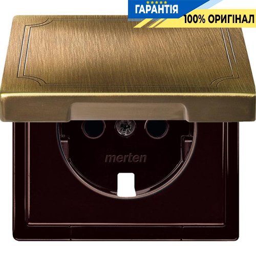Накладка розетки з з/к, шторками і кришкою Merten SD MTN2340-4143 антична латунь