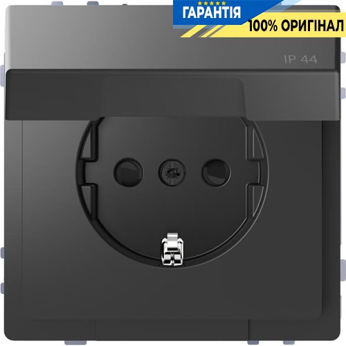 Розетка з з/к і кришкою D-Life IP44 «Антрацит» Merten MTN2314-6034