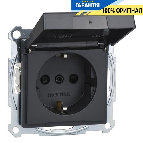 Розетка з заземленням і кришкою Merten SM MTN2310-0414 антрацит