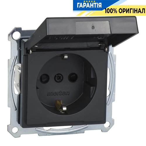Розетка с заземлением с крышкой IP44 Merten SM MTN2314-0414 антрацит