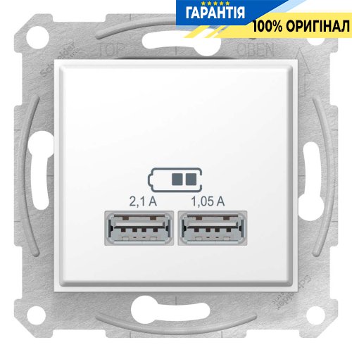 Розетка 2-а с USB выходами для зарядки Schneider Electric SDN2710221, цвет белый