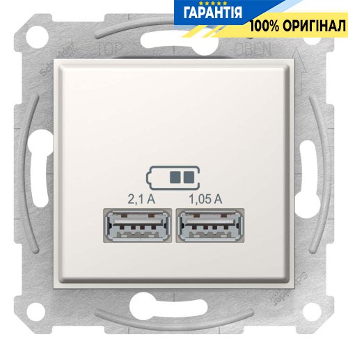 Розетка 2-а с USB выходами для зарядки Schneider Electric SDN2710223, цвет слоновая кость