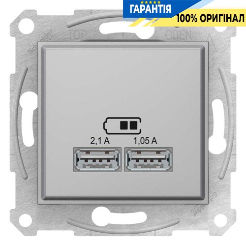 Розетка 2-а с USB выходами для зарядки Schneider Electric SDN2710260, цвет алюминий