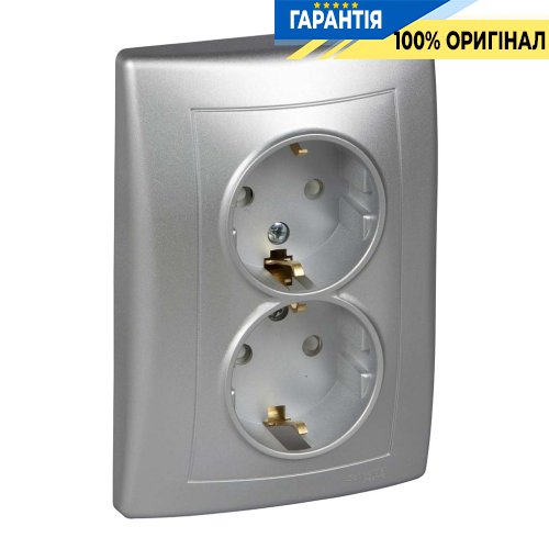 Розетка з з/к 2-а зі шторками (алюміній) Schneider Electric Sedna SDN3000460