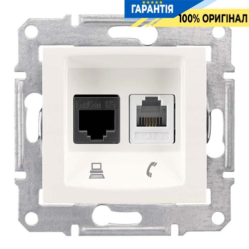 Розетка телефонная + компьютерная цвет слоновая кость Sedna Schneider Electric SDN5100123