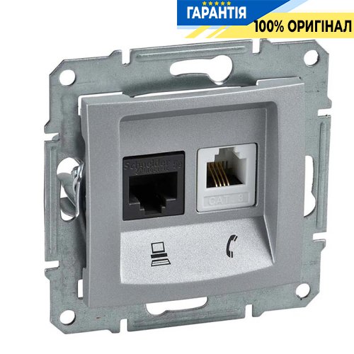 Розетка телефонна + комп'ютерна (алюміній) Schneider Electric SDN5100160
