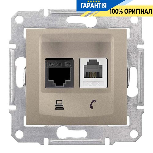 Розетка телефонная + компьютерная цвет титан «Sedna» Schneider Electric SDN5100168
