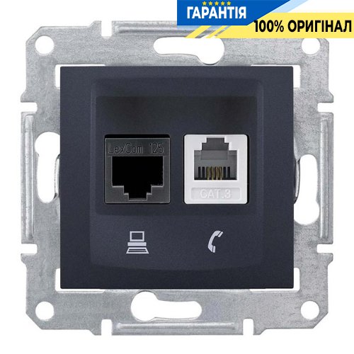 Розетка телефононная + комп'ютерна (графіт) «Sedna» Schneider Electric SDN5100170
