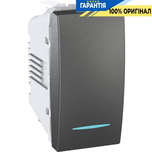 Выключатель с подсветкой 1-кл «Unica» 1-модуль, Schneider Electric Unica MGU3.101.12N, цвет графит