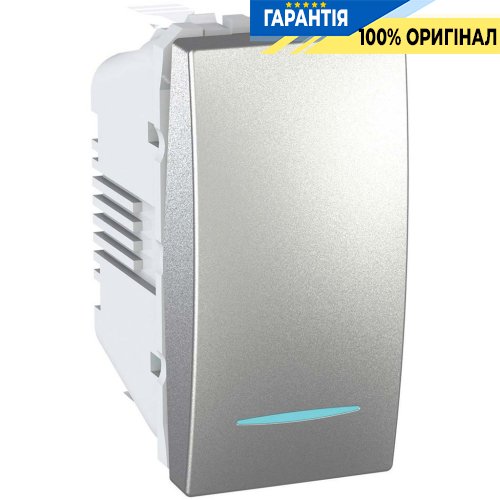 Вимикач кнопковий 1-кл, 1-м. c підсів. Schneider Electric Unica MGU3.106.30N, Алюміній