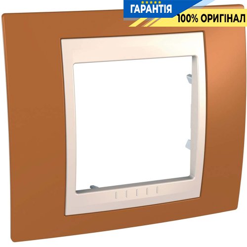 Рамка 1-я Schneider Electric MGU6.002.569 Unica «Plus», цвет Слоновая кость / Оранжевый
