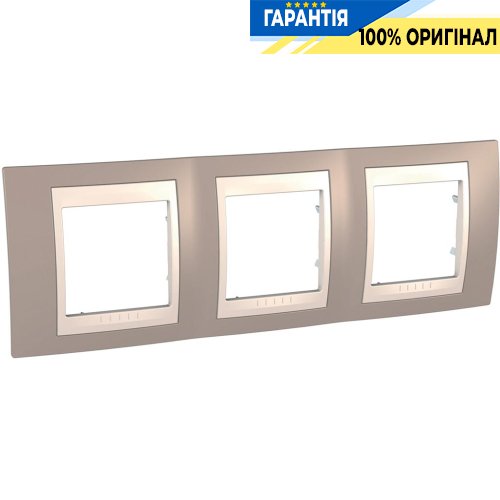 Рамка 3-а Schneider Electric Unica «Plus» MGU6.006.574, колір "Слонова кістка / Коричневий"