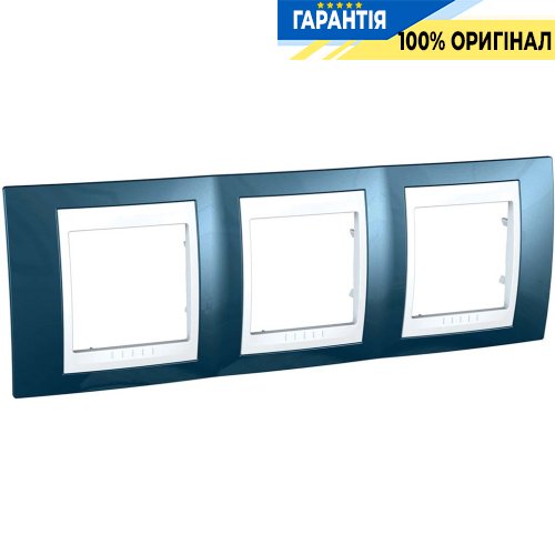 Рамка 3-я Schneider Electric MGU6.006.854 Unica «Plus», цвет Белый / Голубой лед