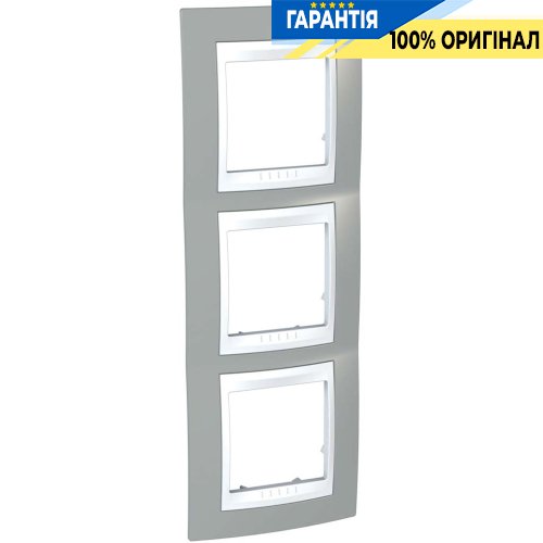 Рамка 3-а вертикальна Schneider Electric Unica «Plus» MGU6.006V.865, колір "Білий / Туман-сірий"