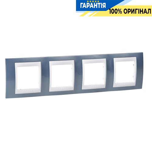 Рамка 4-я Schneider Electric MGU6.008.854 Unica «Plus», цвет Белый / Голубой лед