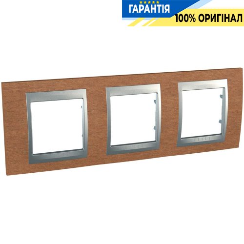 Рамка 3-а Unica Top дерев'яна, горизонтальна "черешня/алюміній" Schneider Electric MGU66.006.0M2