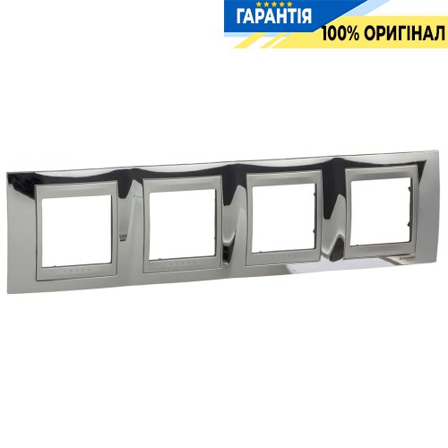 Рамка 4-а Unica Top горизонтальна, металева, колір "глянцевий хром/алюміній" Schneider Electric MGU66.008.010
