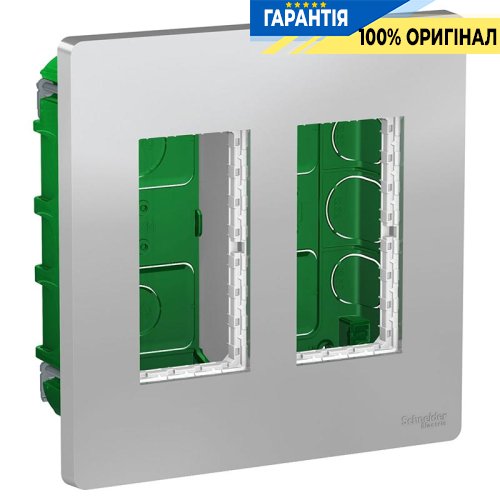Блок unica system + прихований монтаж 2х2, Schneider Electric Unica New NU172430, Алюміній