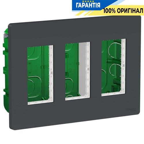 Блок unica system + прихований монтаж 3х2, Schneider Electric Unica New NU173454, Антрацит
