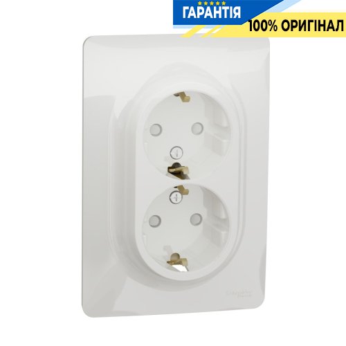 Розетка подвійна, з шторками, із заземленням, гвинт. затиск., Schneider Electric Unica New NU206718, Білий