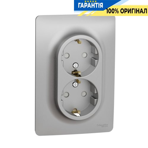 Розетка подвійна, з шторками, із заземленням, гвинт. затискачами, Schneider Electric Unica New NU206730, Алюміній
