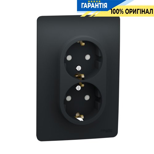 Розетка подвійна, з шторками, із заземленням, гвинт. затискачами, Schneider Electric Unica New NU206754, Антрацит