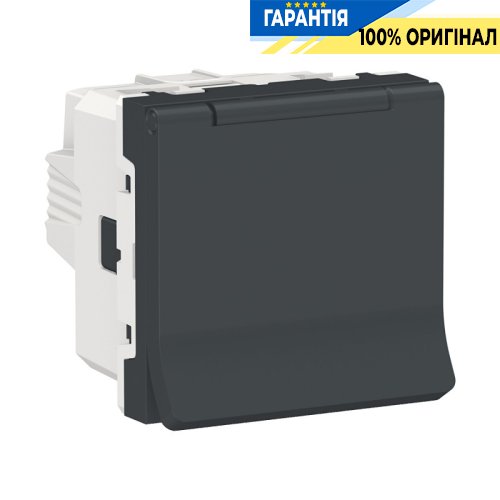 Розетка с заземл., со шторками, с крышкой, 16 А, 250 В, IP40, Unica New NU303754TA Schneider Electric антрацит