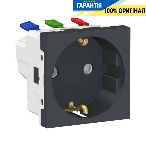 Розетка с заземлением,со шторками,с быстрозажимными клеммами, 16 А, 250 В, Unica New NU305754 Schneider Electric антрацит
