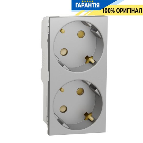 Двойная розетка 45° с шт., с з/к. Unica New, Schneider Electric NU306730A, алюминий