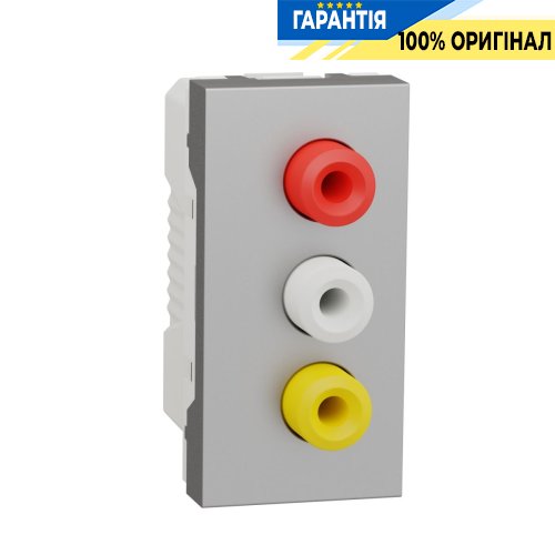 Розетка 3 RCA, 1 модуль Unica New, Schneider Electric NU343130, алюминий