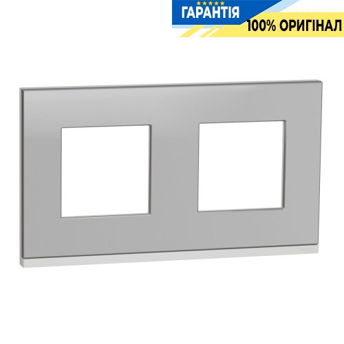 Рамка 2-а Schneider Electric Unica New Pure NU600480, горизонтальна, Алюміній матовий/Білий