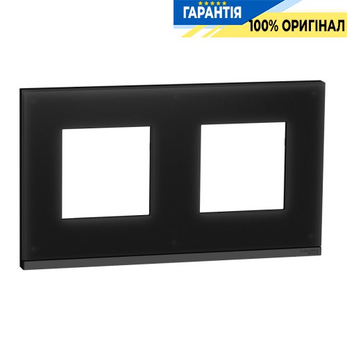 Рамка 2-а Schneider Electric Unica New Pure NU600486, горизонтальна, Чорне скло/Антрацит