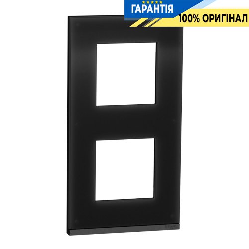 Рамка 2-а Schneider Electric Unica New Pure NU6004V86, вертикальна, Чорне скло/Антрацит