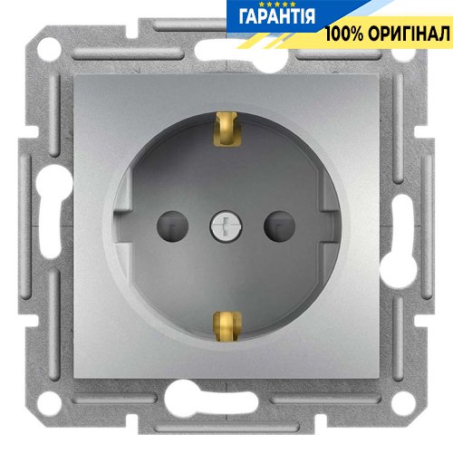 Розетка с заземлением и со шторками «Asfora», (цвет алюминий) Schneider Electric EPH2900261