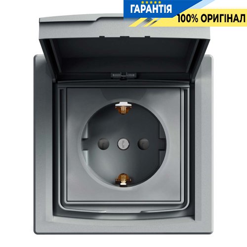 Розетка із заземленням і шторками IP44 «Asfora», (сталь) Schneider Electric EPH3100362