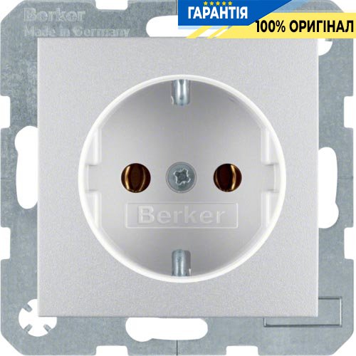 Розетка електрична з заземленням Berker S.1 / B.3 / B.7 GLAS, колір «алюмінієвий, матовий», 47431404