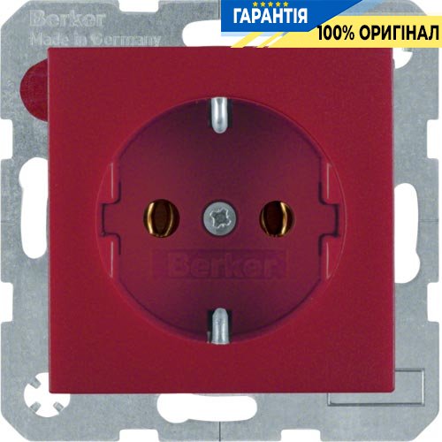 Розетка з з/к, червона матова, 16А / 250В B.3 / B.7 GLAS Berker 47431912