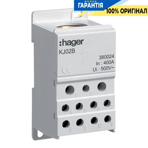 Распределительный блок 1-полюсный, 400А, din-рейка, Hager KJ02B