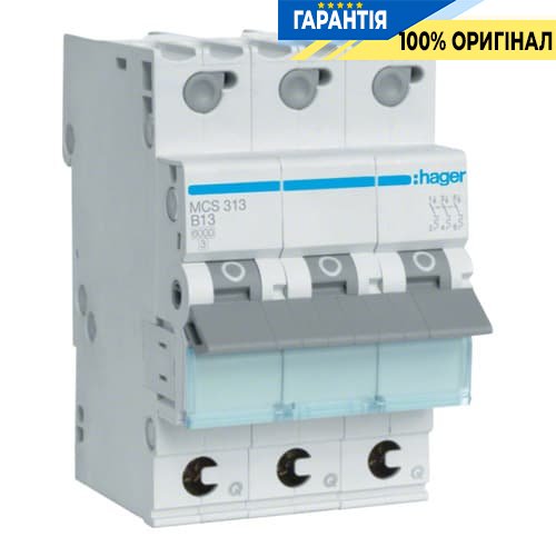 Автоматичний вимикач Hager MCS313 QC 3p 6kA C-13A