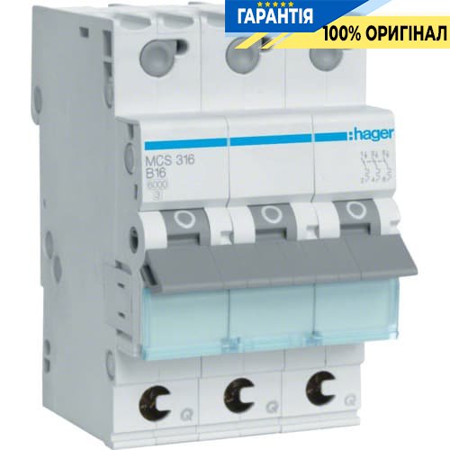 Автоматический выключатель Hager MCS316 QC 3p 6kA C-16A