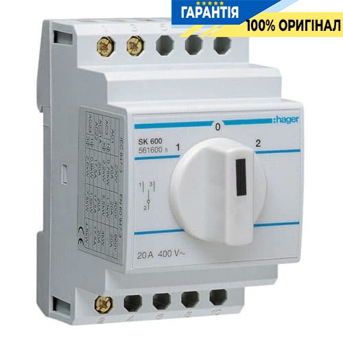 Перемикач Hager SK600 з нульовим положенням 4-позиційний, 400 В / 20 А, 3м