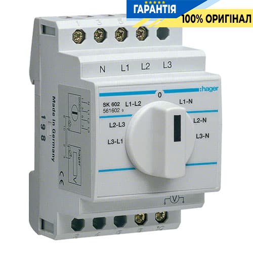 Перемикач вольтметра Hager SК602, 7-позиційний, 400 В / 20 А