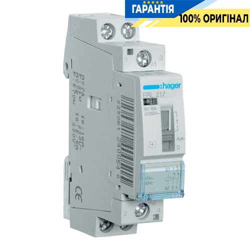 Установче реле Hager ERL217 16А, 12V ~, контакти: 2Н.З