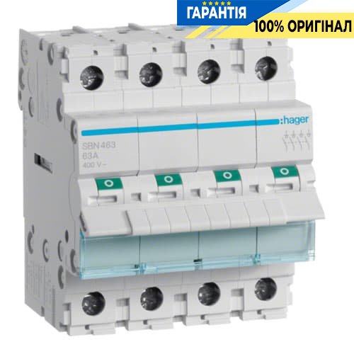 Вимикач навантаження Hager 4-полюсний 400В/63А SBN463