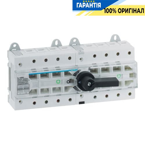 Рубильник-перемикач трьохпозиційний I-0-II, 125А, 400/690В, 4-полюсний, 12м, Hager HI406R