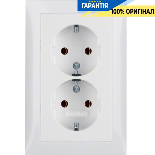 Розетка з з/к подвійна, біла, 16А / 250В S.1, колір «полярний білий, глянсовий» Berker 47548989
